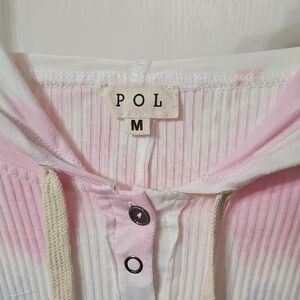 POL Ribbed Pink and White Hoodie